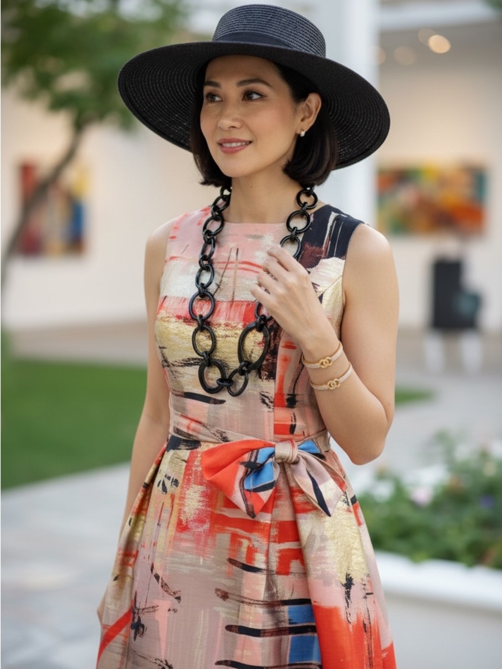 Elegant Multicolor Dress with Red Accents - Picture 9 of 11
